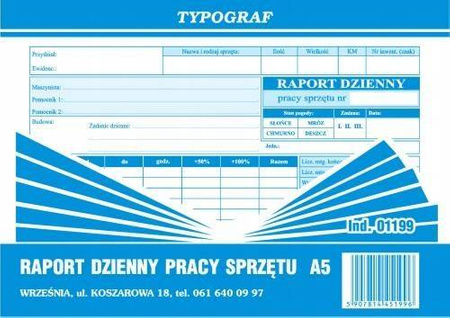 Raport dzienny pracy sprzętu Typograf 01199 A5 80k