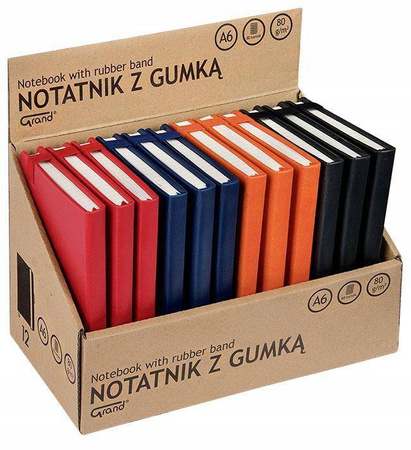 Notatnik z gumką A6, 80 kartek, kratka MIX GRAND