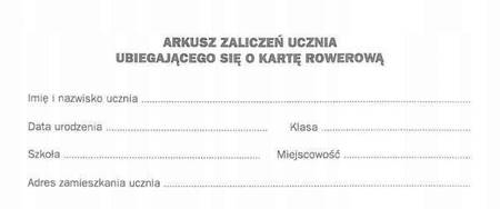 Arkusz zaliczeń ucznia na kartę rowerową 10 SZT