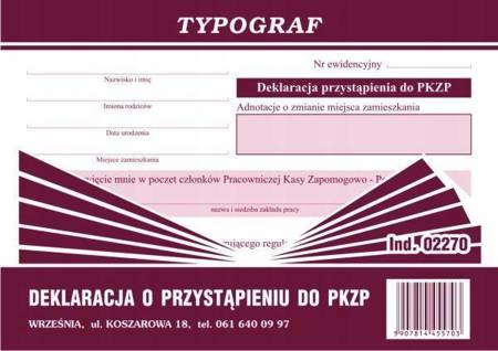 Deklaracja przystąpienia do PKZP Typograf 02270