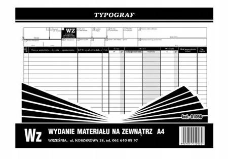 Druk wydanie materiału na zewnątrz WZ A4 Typograf