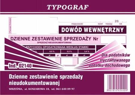 Dzienne zestawienie sprzed. ryczałt Typograf 02140