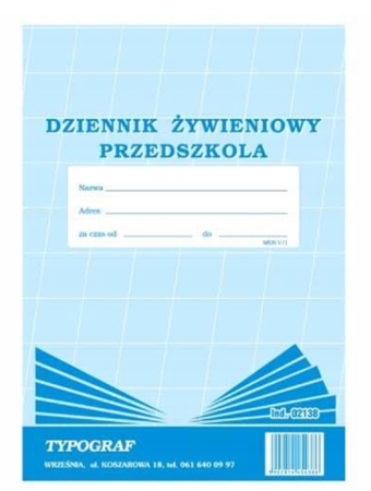 Dziennik żywieniowy przedszkola Typograf A4