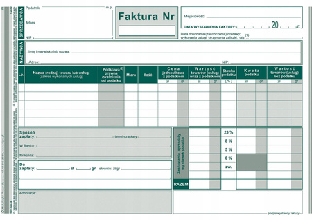 Faktura A-5 brutto wielokopia