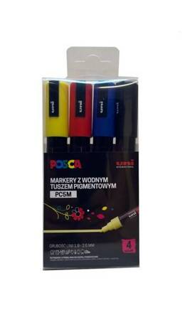 Marker z farba plakatową Uni Posca PC-5M zestaw 4 kolory