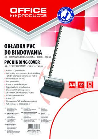 OKŁ.DO BIND.OFFICE PRODUCTS A4 PVC 150MIC.100SZT