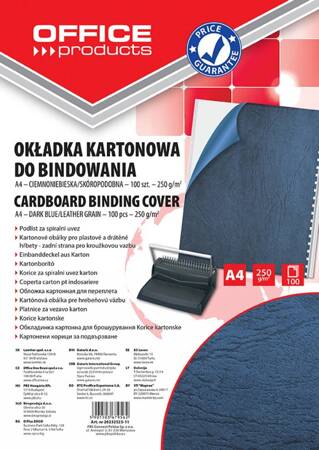 OKŁ.DO BIND.OFFICE PRODUCTS KART. SKÓROP.A4 250G A'100 NIEBIESKA