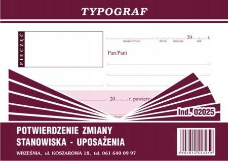 Potwierdzenie zmiany stanowiska Typograf 02025 A6