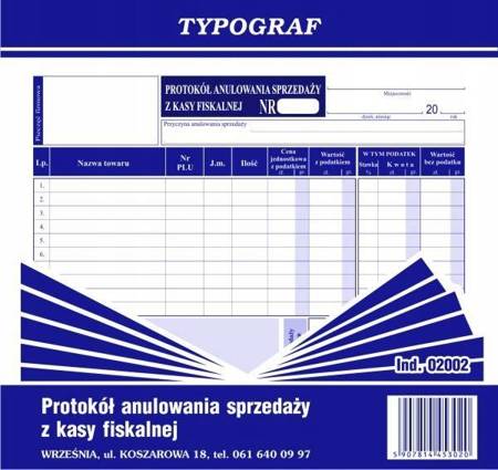 Protokół anulowania sprzedaży fiskal Typograf02002