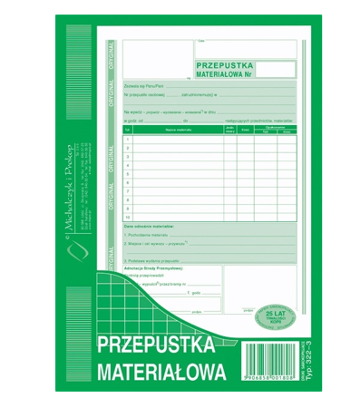 Przepustka materiałowa A5 Michalczyk i Prokop 322-3