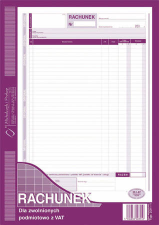 Rachunek dla zwolnionych podatku M i P 231-1 A4 80