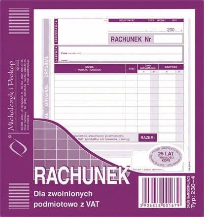 Rachunek dla zwolnionych z podatku 230-4 M&P