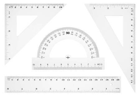 ZESTAW GEOMETRYCZNY Z LINIJKĄ 20 CM