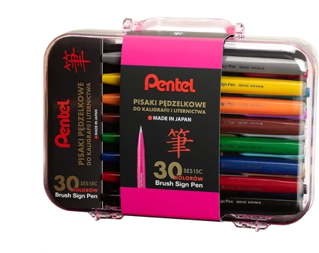 Zestaw 30 pisaków pędzelkowych do kaligrafii Pentel