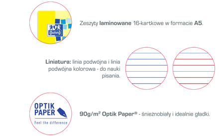 Zeszyt Oxford format A5 16 kartek kolorowa linia.