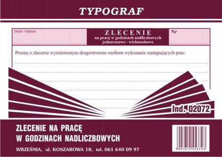 Zlecenie na pracę w godz. nadliczb. Typograf 02072